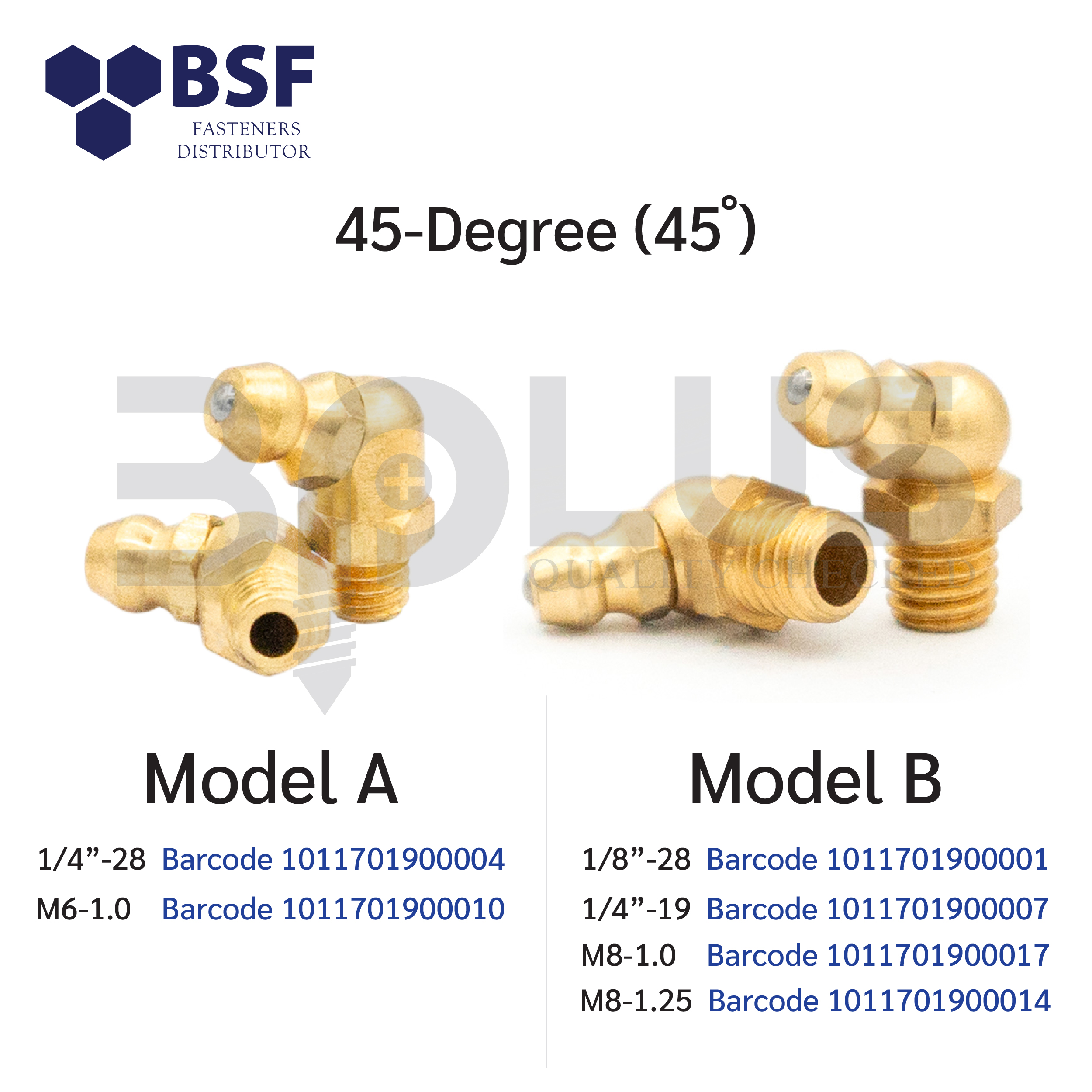 หัวอัดจารบีทองเหลือง งอ 45 M8-1.0