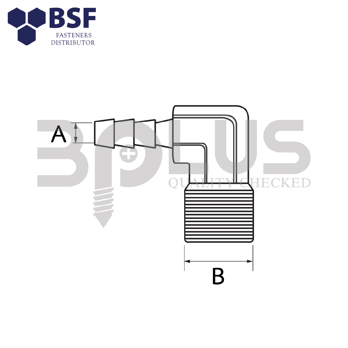 B-Plus ข้องอสวมสายยาง 1/4