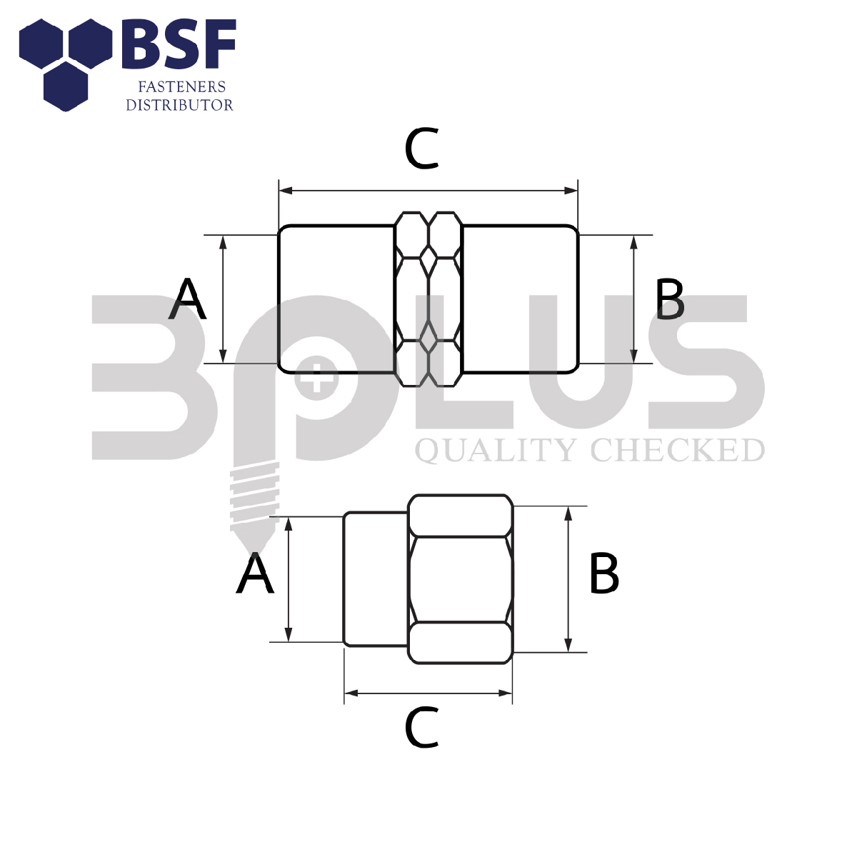 B-Plus ต่อตรงเกลียวใน 3/4