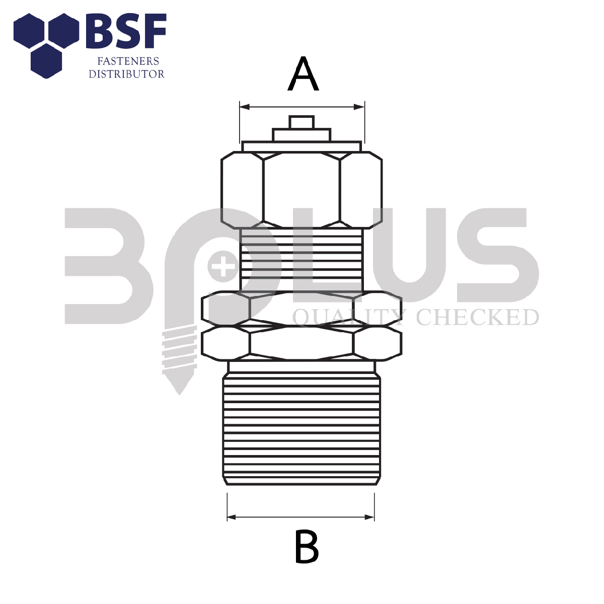 B-Plus ต่อตรงสายลมเกลียวนอก 8mm x 1/2