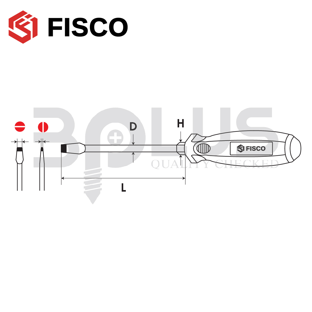FISCO ไขควงทะลุแกนเหลี่ยม หัวแม่เหล็ก ปากแบน 5.5 มม. ยาว 100 มม.