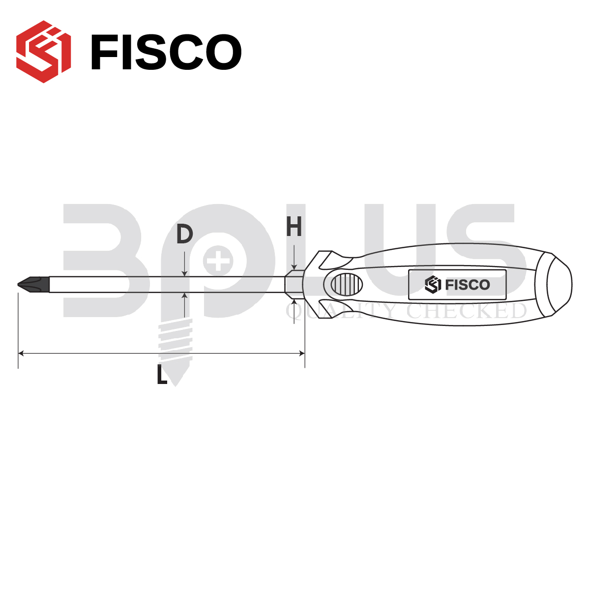 FISCO ไขควงทะลุแกนเหลี่ยม หัวแม่เหล็ก ปากแฉก PH1 ยาว 75 มม.