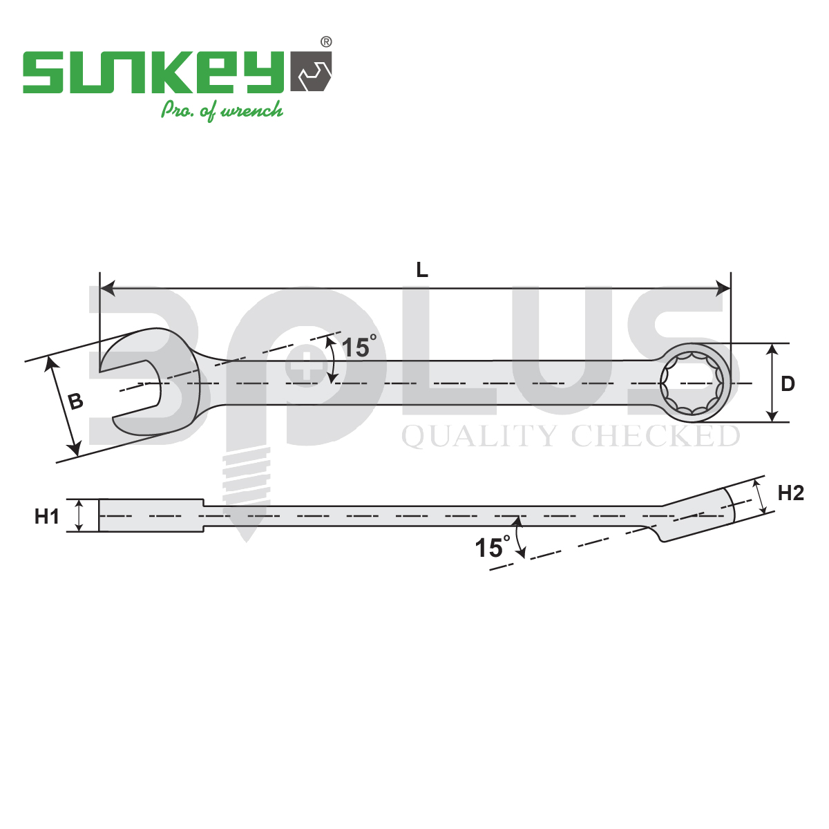 Sunkey ประแจแหวนข้าง-ปากตาย ขนาด 23 มม.