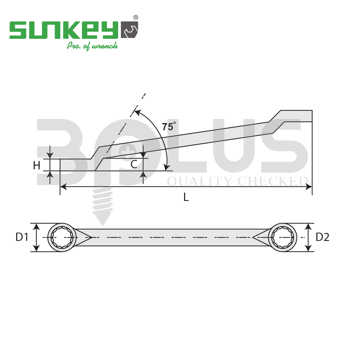 Sunkey ประแจแหวน 75 องศาชุด 12 ชิ้น (6 - 32 มม.)