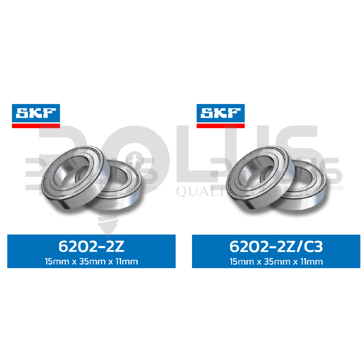 ตลับลูกปืน SKF เม็ดกลมร่องเดียว แผ่นยางสองด้าน 6205-2RSH/C3
