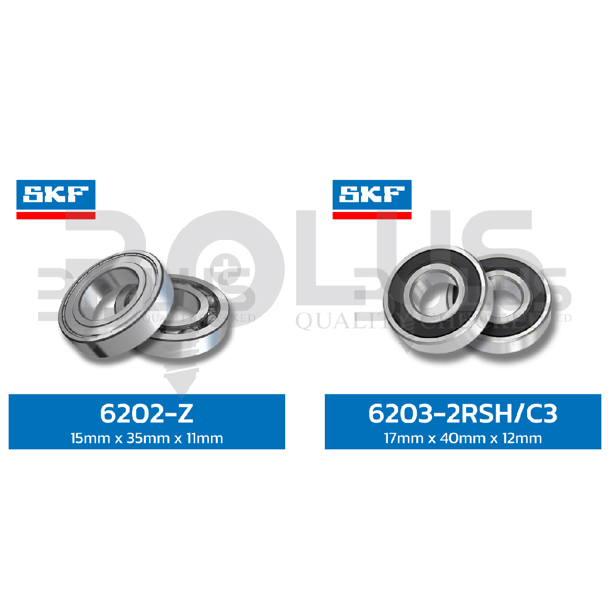 ตลับลูกปืน SKF เม็ดกลมร่องเดียว แผ่นยางสองด้าน 6205-2RSH/C3